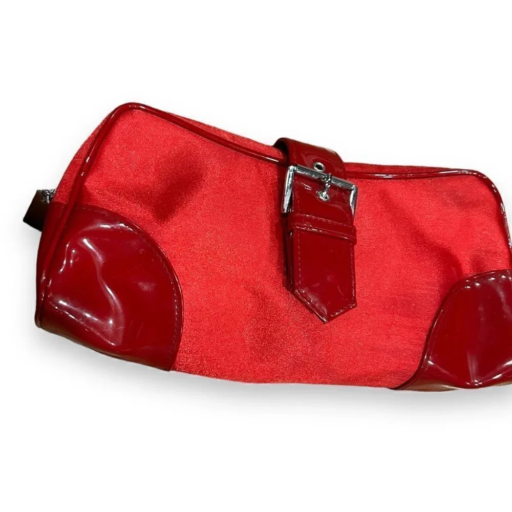 Revolve Dior Vintage Parfum Red Satin Toiletry Bag or Purse Clutch with Buckle
